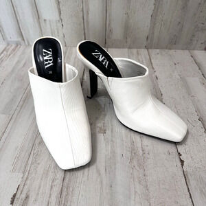 Zara Square Heel Mule Booties Size 36/5 White Party Summer Trendy Reptile Shoes